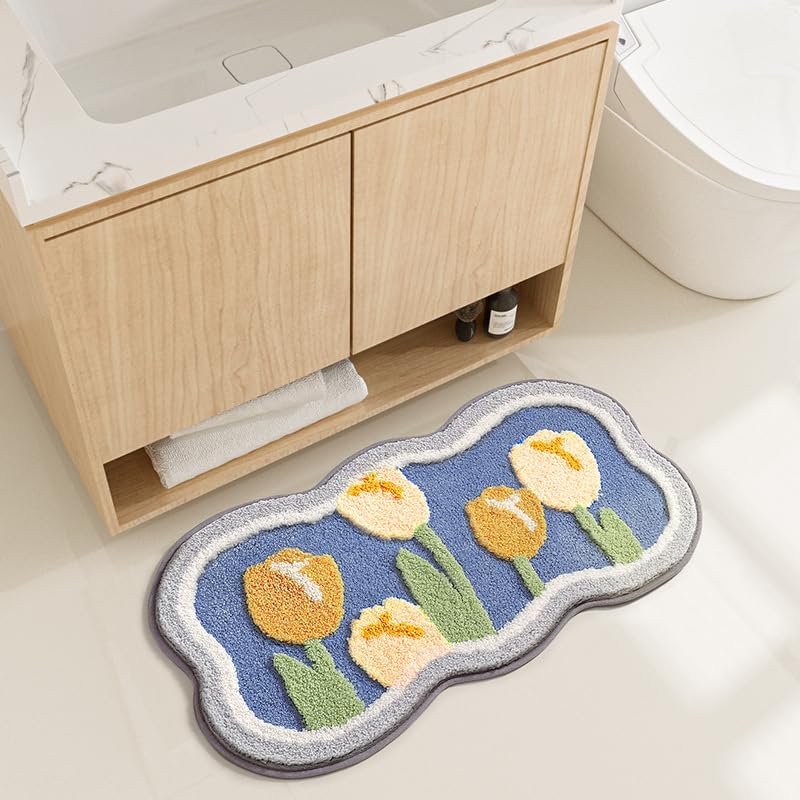 15.7'' x 31.4'' Blue Microfiber Bath Rug