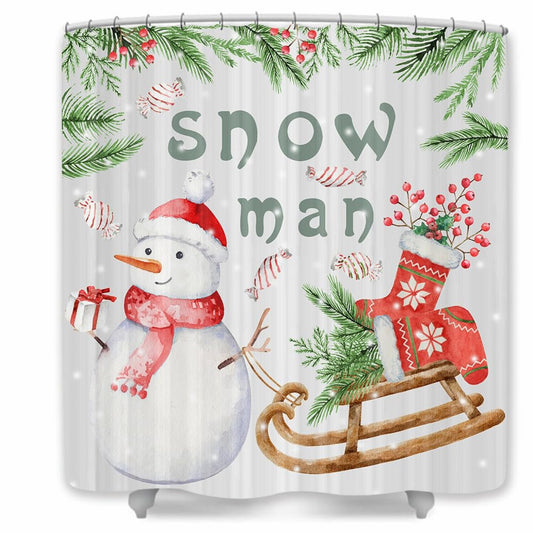 Merry Xmas Snowman Shower Curtain 72x72 inches