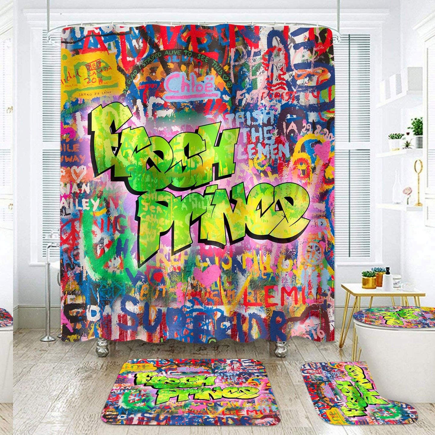 Boy Bathroom Shower Curtain Set with Rug and Accessories