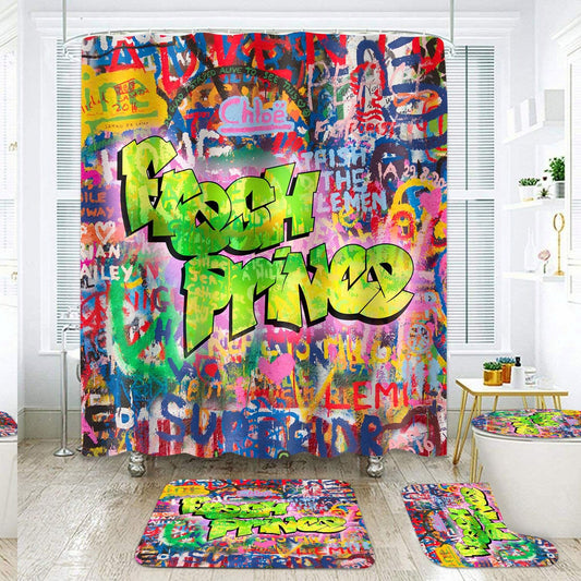 Boy Bathroom Shower Curtain Set with Rug and Accessories