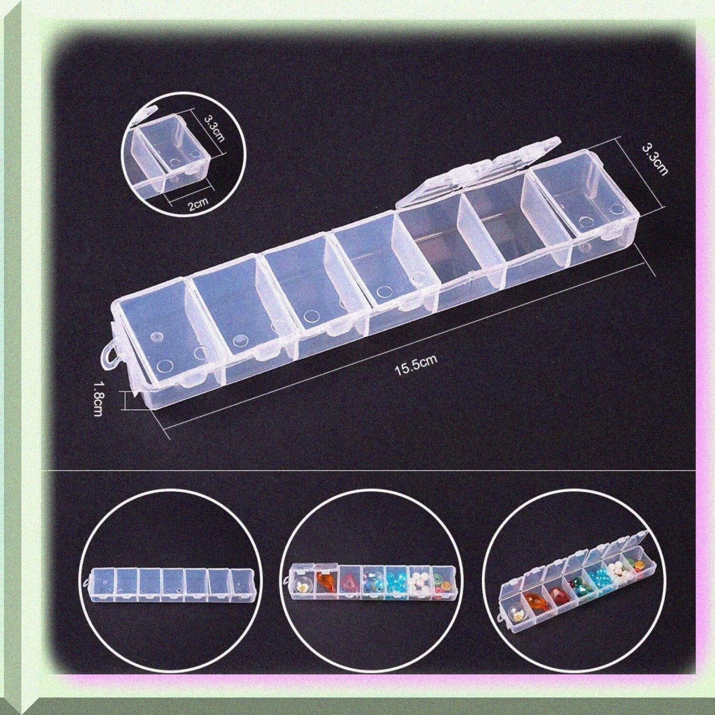 8 Pack Jewelry Dividers Box 7 Compartments Clear Plastic Storage