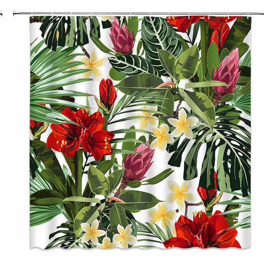 Tropical Flower Watercolor Shower Curtain Set