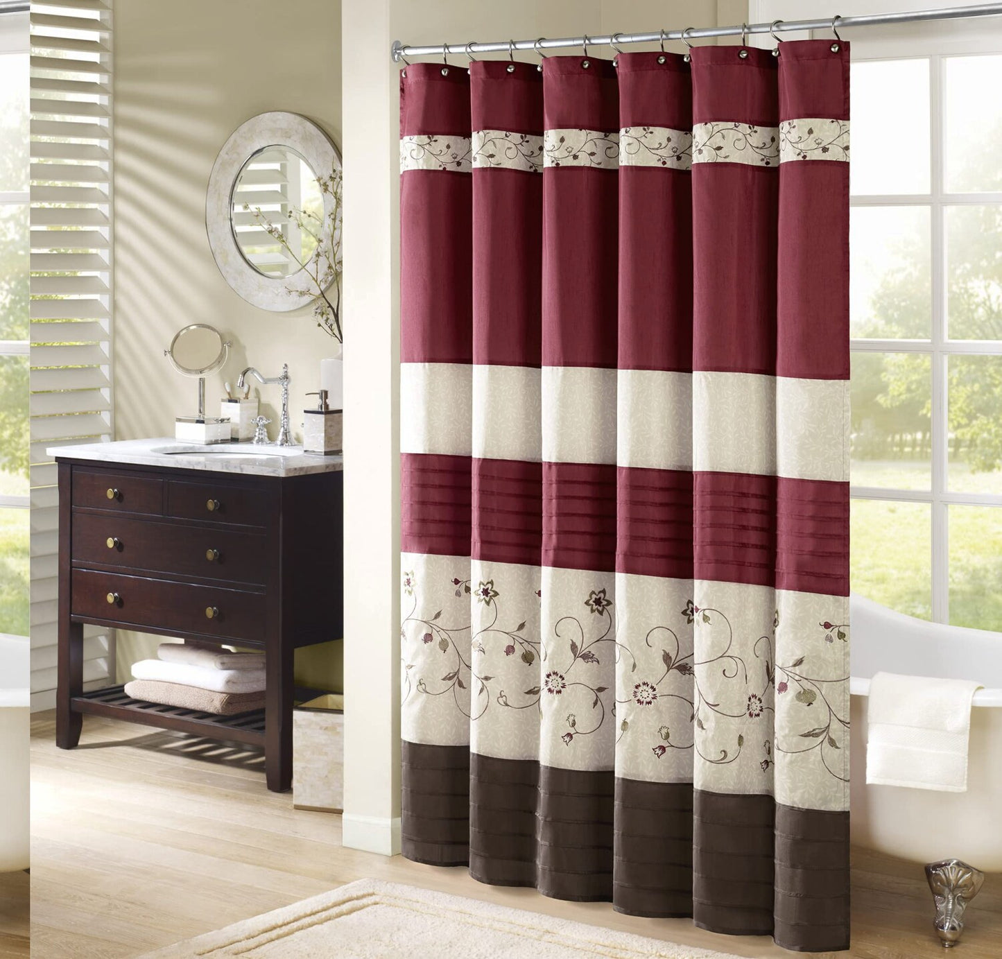 Serene Flora Fabric Shower Curtain 72x72 Red