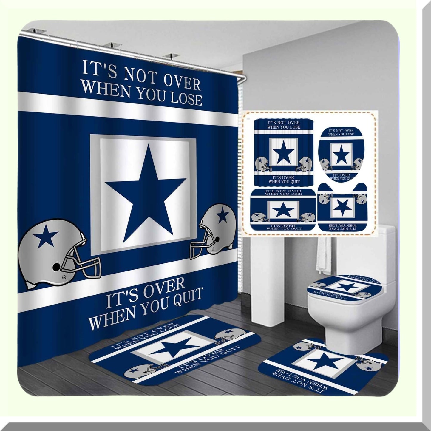 4PCS Inspirational Quotes Shower Curtain and Bath Rug Set