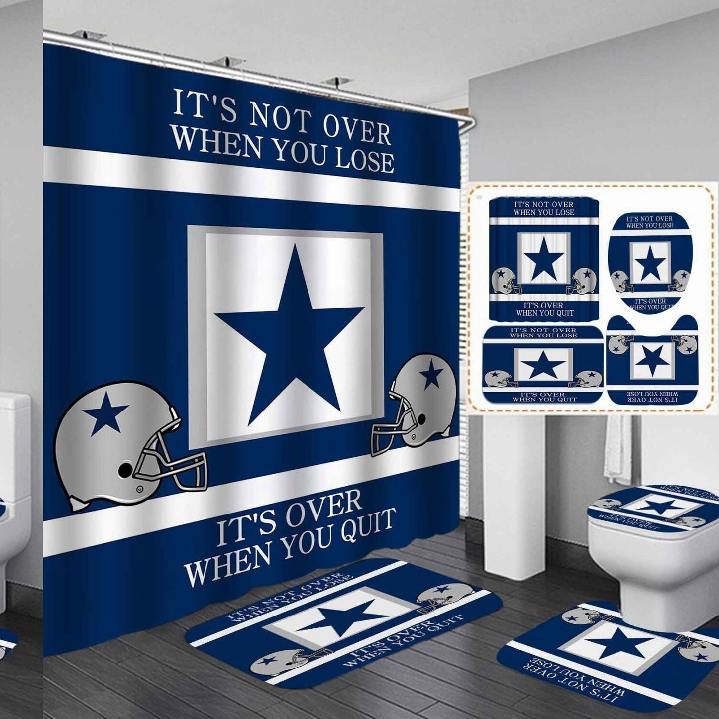 4PCS Inspirational Quotes Shower Curtain and Bath Rug Set