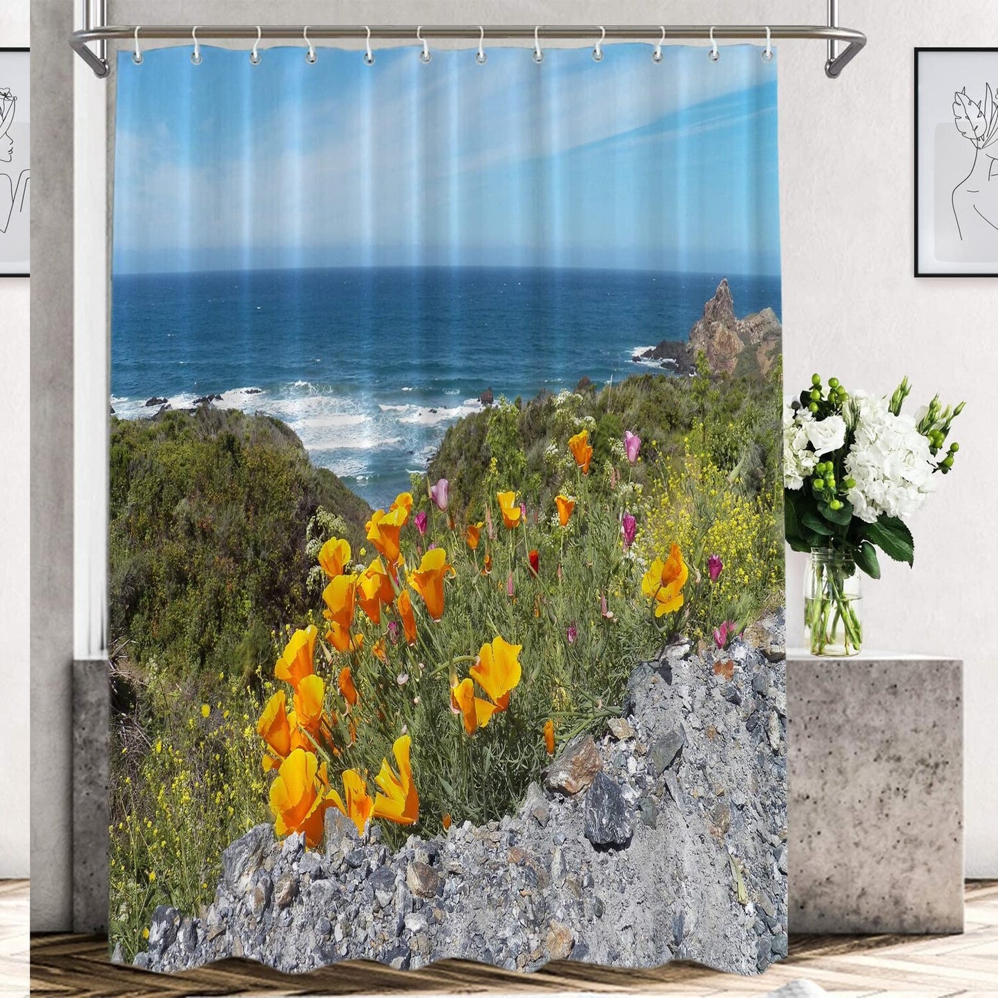 Ocean California Orange Poppy Shower Curtain 72x72 Inch