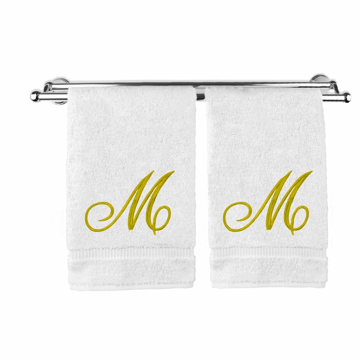 Monogrammed Hand Towel Set 16x30 Inches White Gold