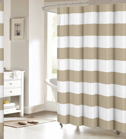 Tan Taupe Stripe Shower Curtain Set 72" x 72"