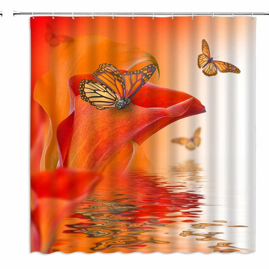 Flower Butterfly Shower Curtain 70x70 Inch