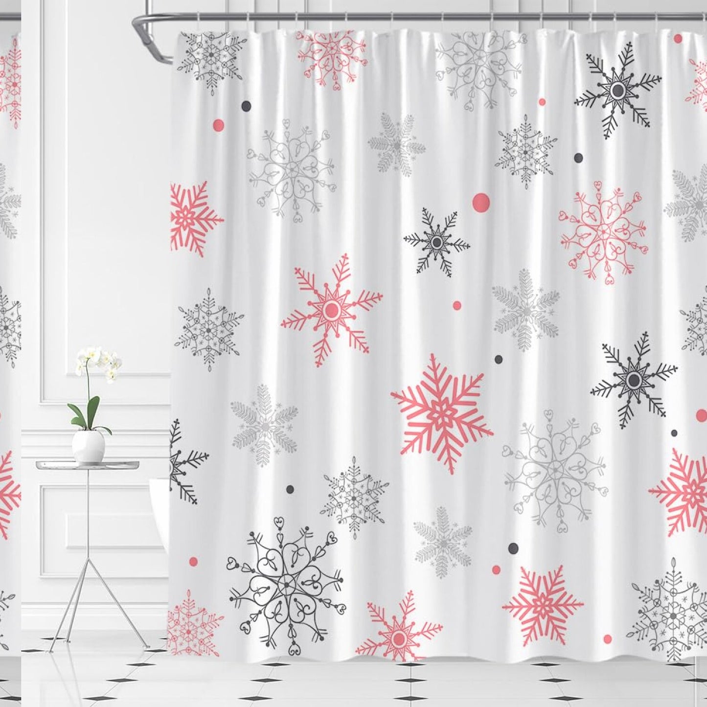 Snowflake Shower Curtain Winter Snowy Pink Gray 70x70 inches