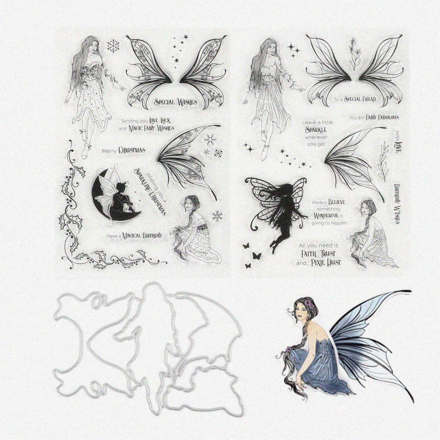 Flower Fairy Clear Stamps with Cutting Die Set