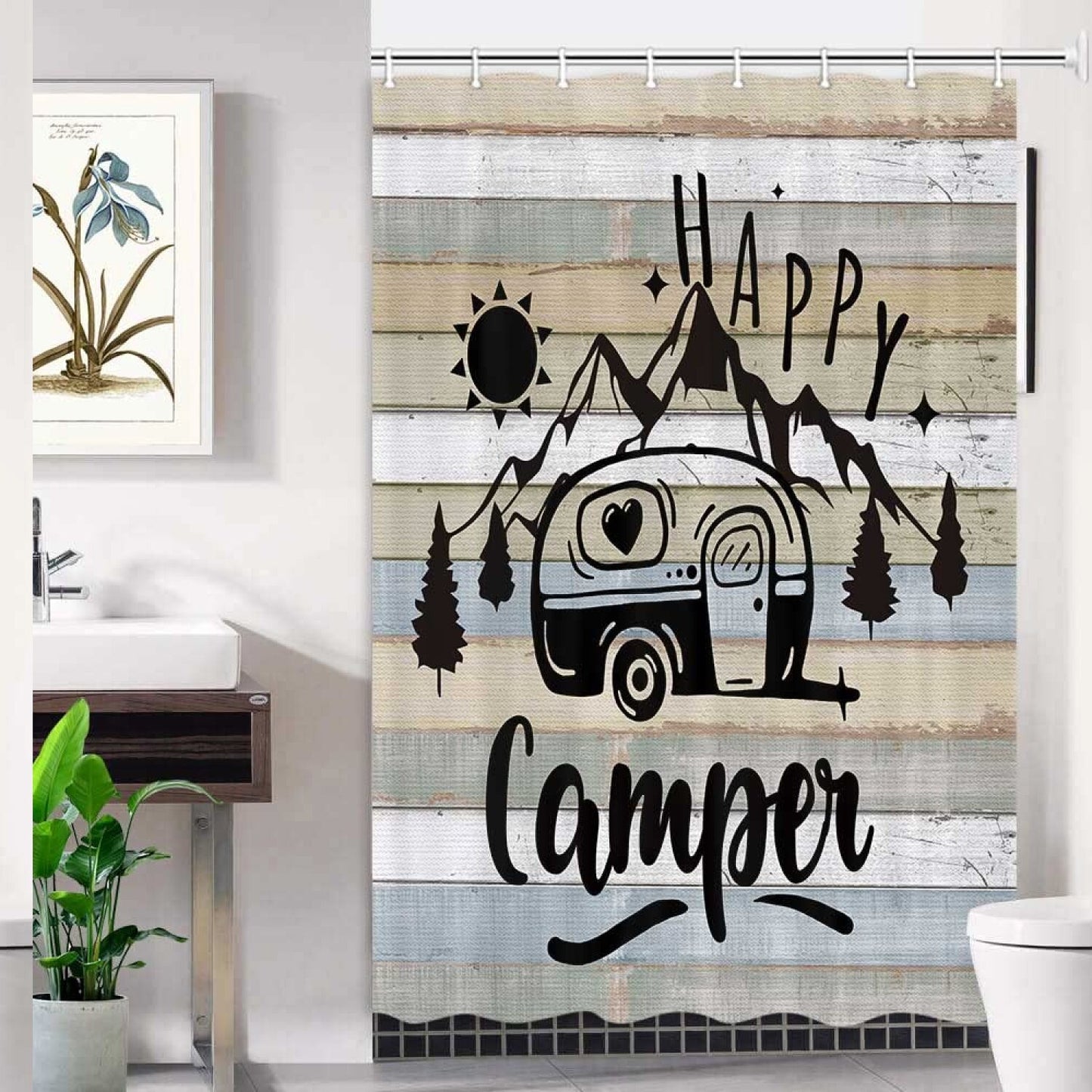 Farmhouse Camper RV Shower Curtain 47x64 Inch