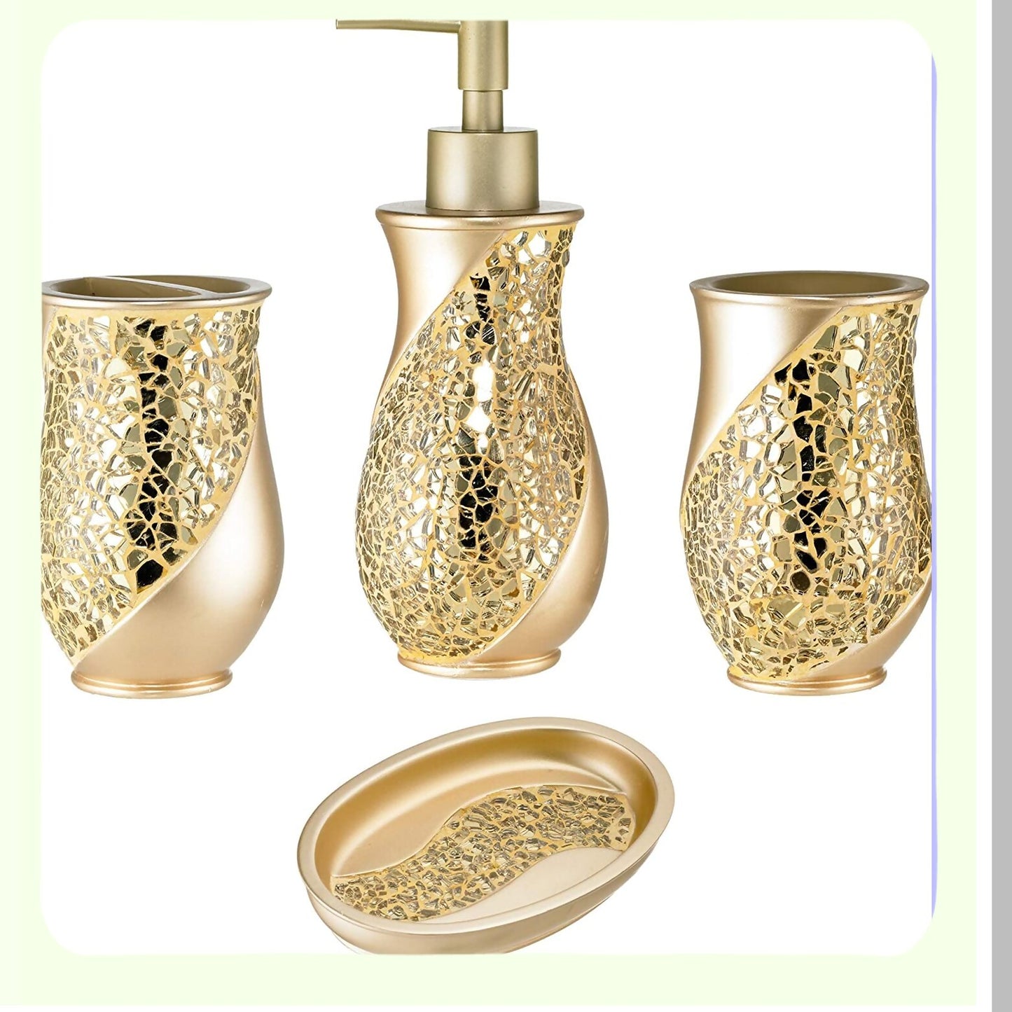 4pc Bathroom Accessories Set Champagne Gold
