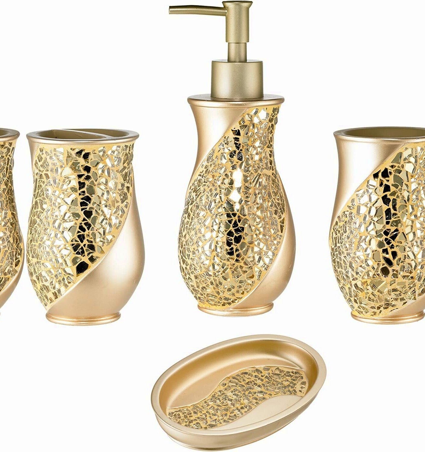 4pc Bathroom Accessories Set Champagne Gold