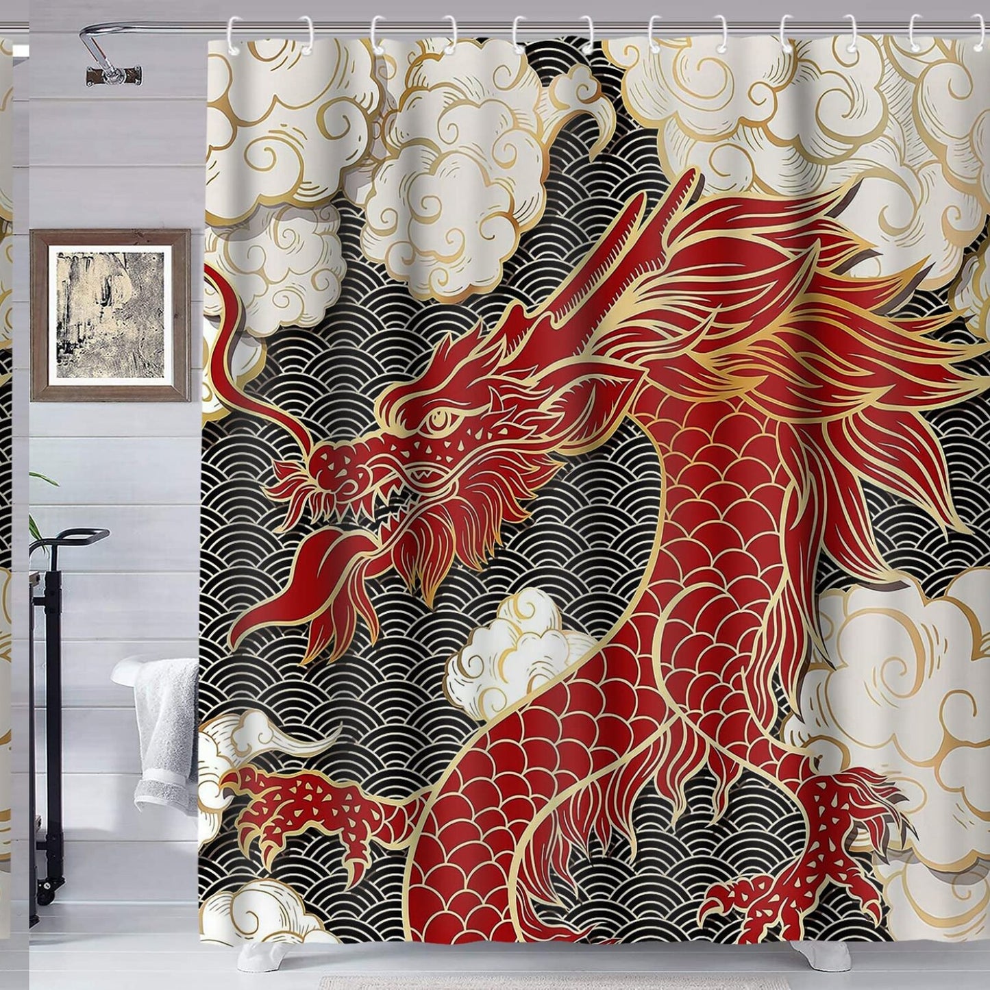 Asian Dragon Waterproof Polyester Shower Curtain 72x72in