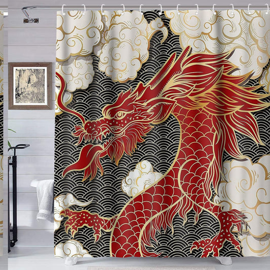 Asian Dragon Waterproof Polyester Shower Curtain 72x72in