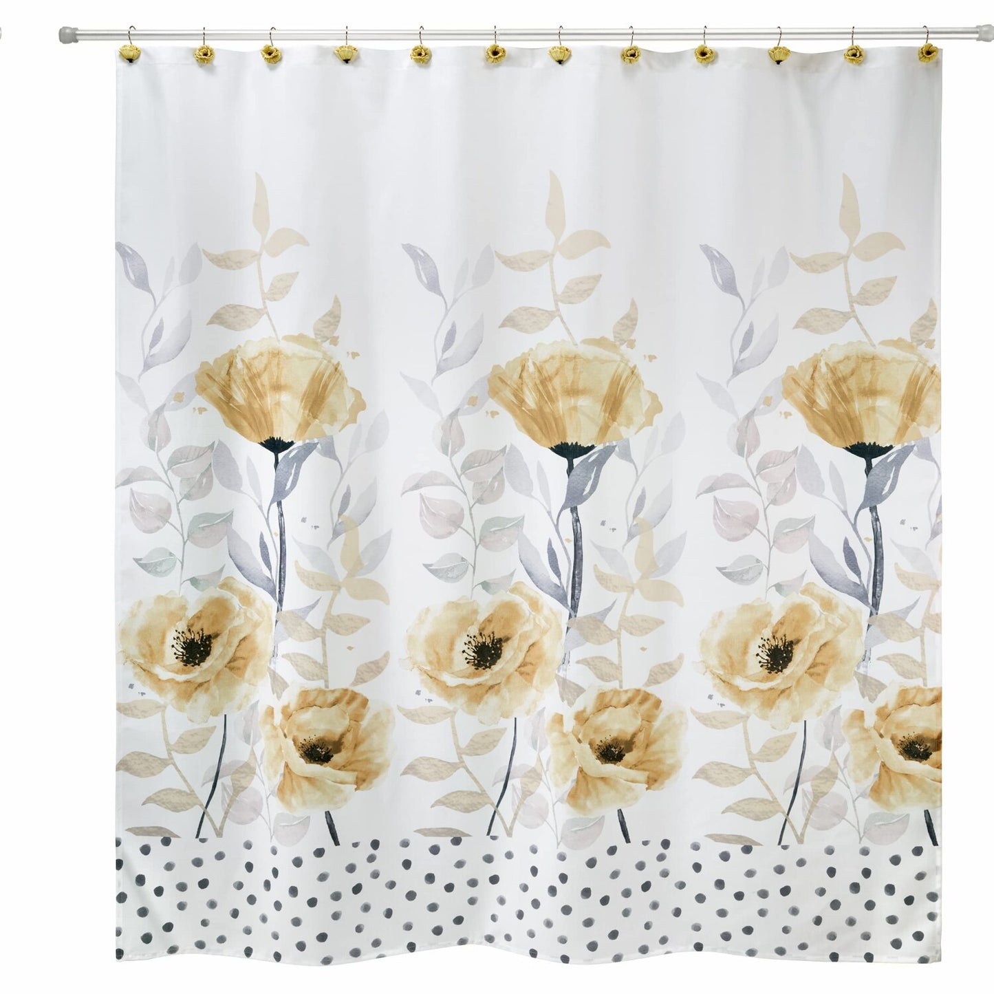 Fabric Shower Curtain Floral Yellow Grey 72"
