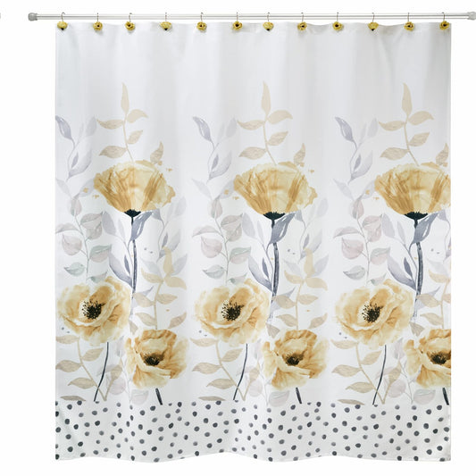 Fabric Shower Curtain Floral Yellow Grey 72"