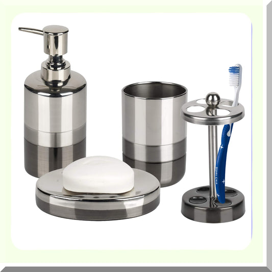 Set of 4 Triune Bath Accessories in Gray Stainless Steel