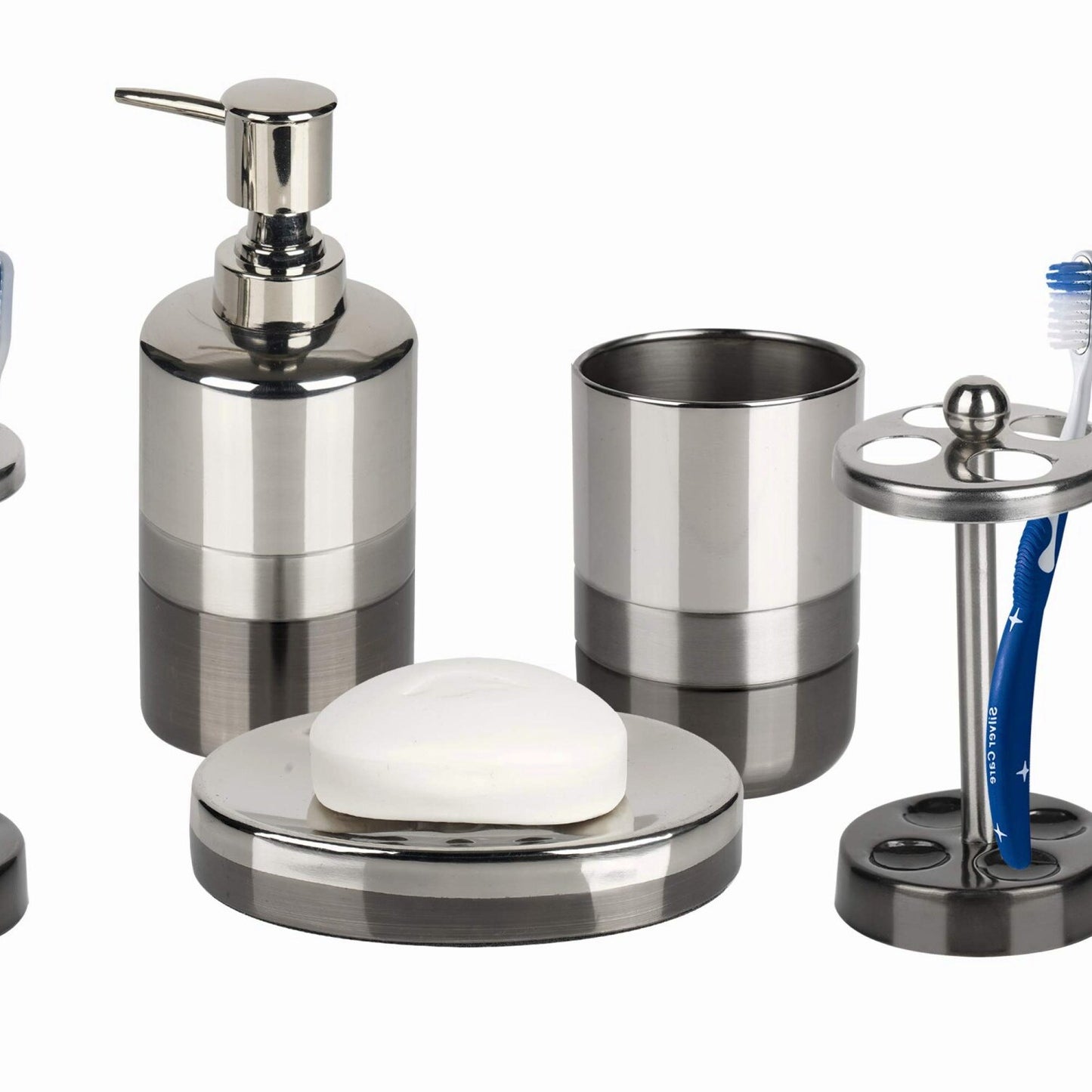 Set of 4 Triune Bath Accessories in Gray Stainless Steel