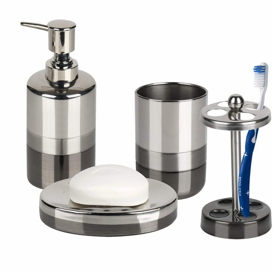 Set of 4 Triune Bath Accessories in Gray Stainless Steel