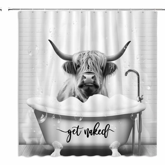 Highland Cow Shower Curtain Grey 72x72 inches
