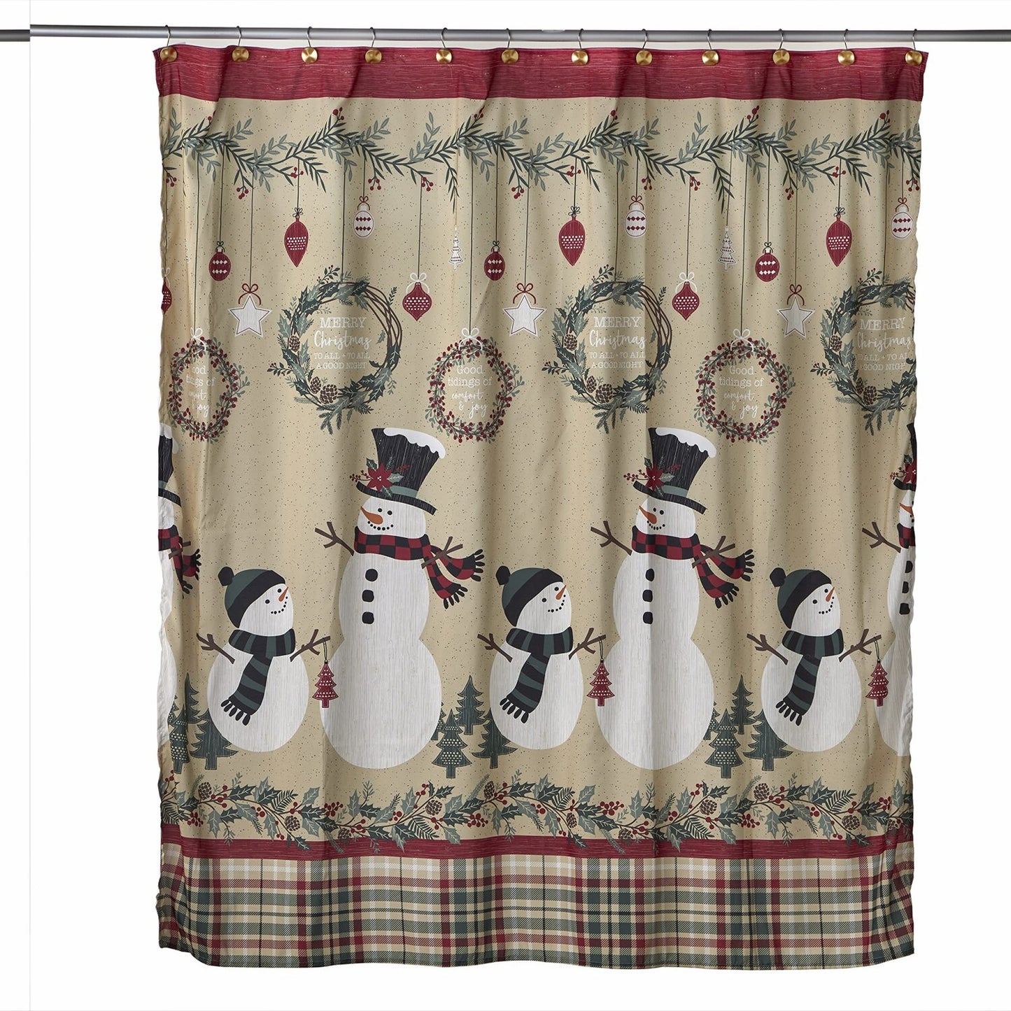 Rustic Plaid Snowman Shower Curtain