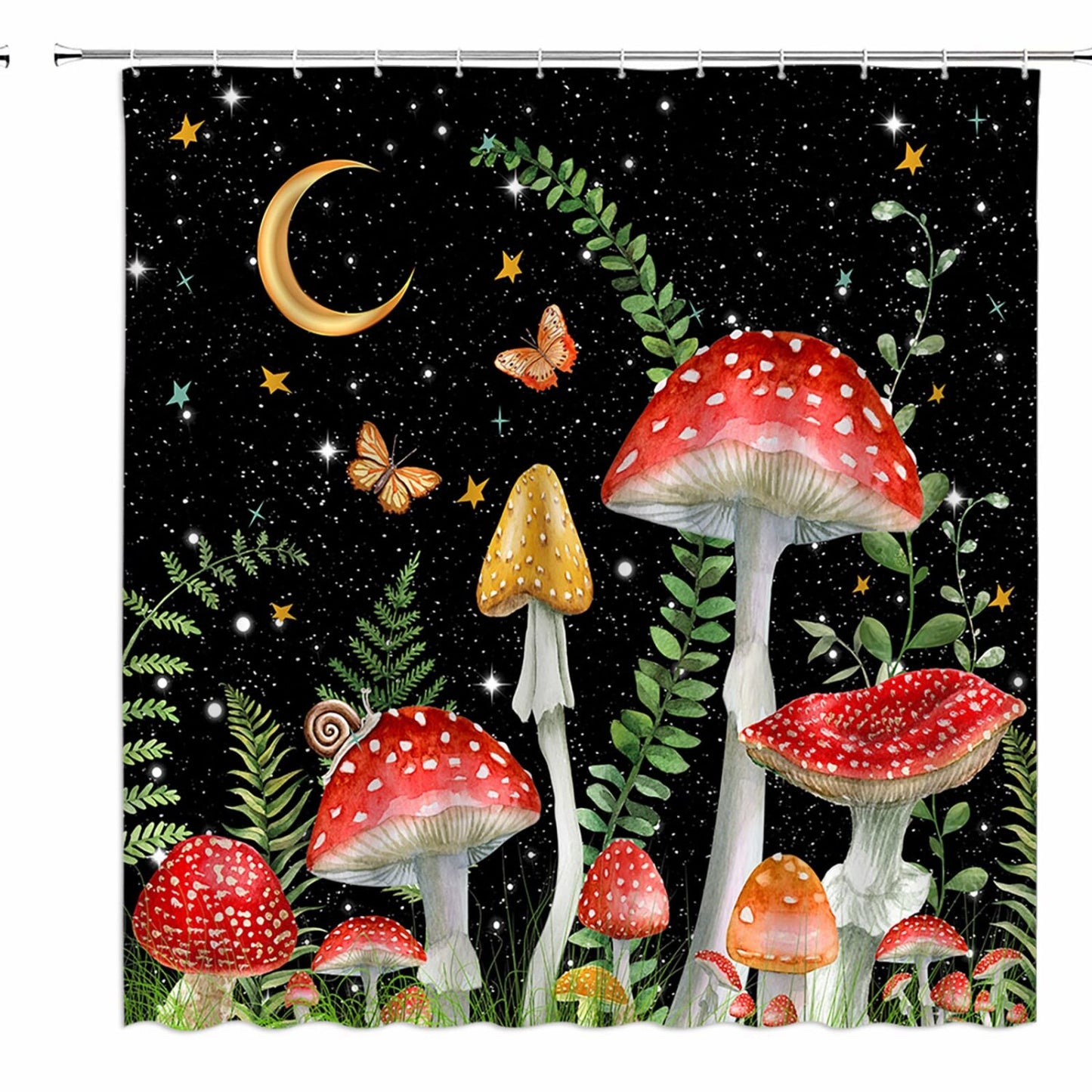 Mushroom Shower Curtain 70x70 Inch Green Black