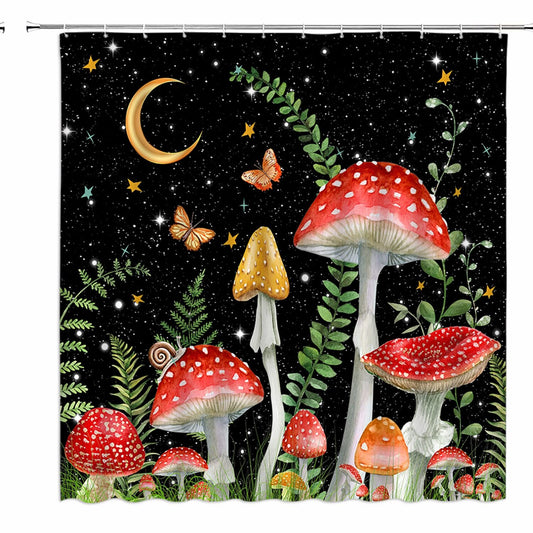 Mushroom Shower Curtain 70x70 Inch Green Black
