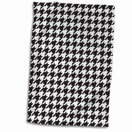 3D Rose Black and White Houndstooth Hand/Sports Towel 15x22