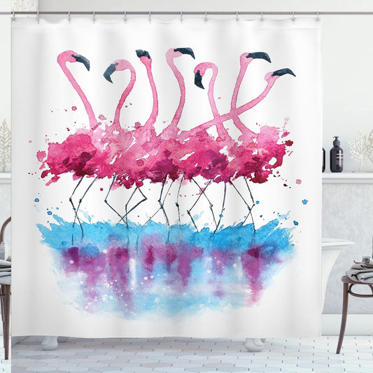 Animal Shower Curtain with Flamingos and Birds Design 69x70 Inches