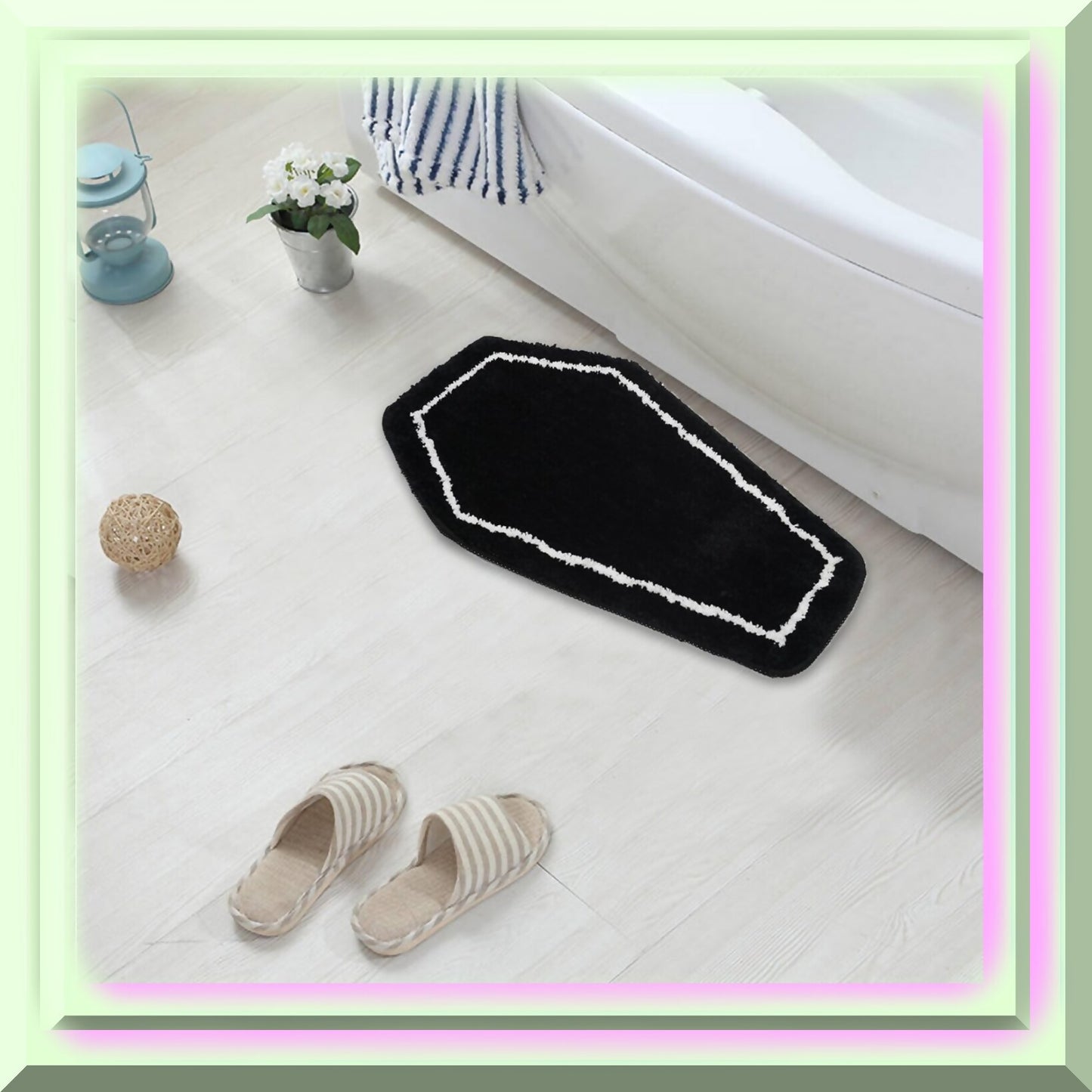 Coffin Bath Mat Rug 24x14in Black Flannel