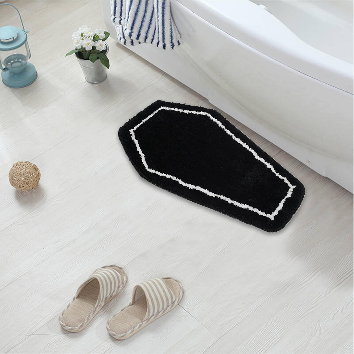 Coffin Bath Mat Rug 24x14in Black Flannel