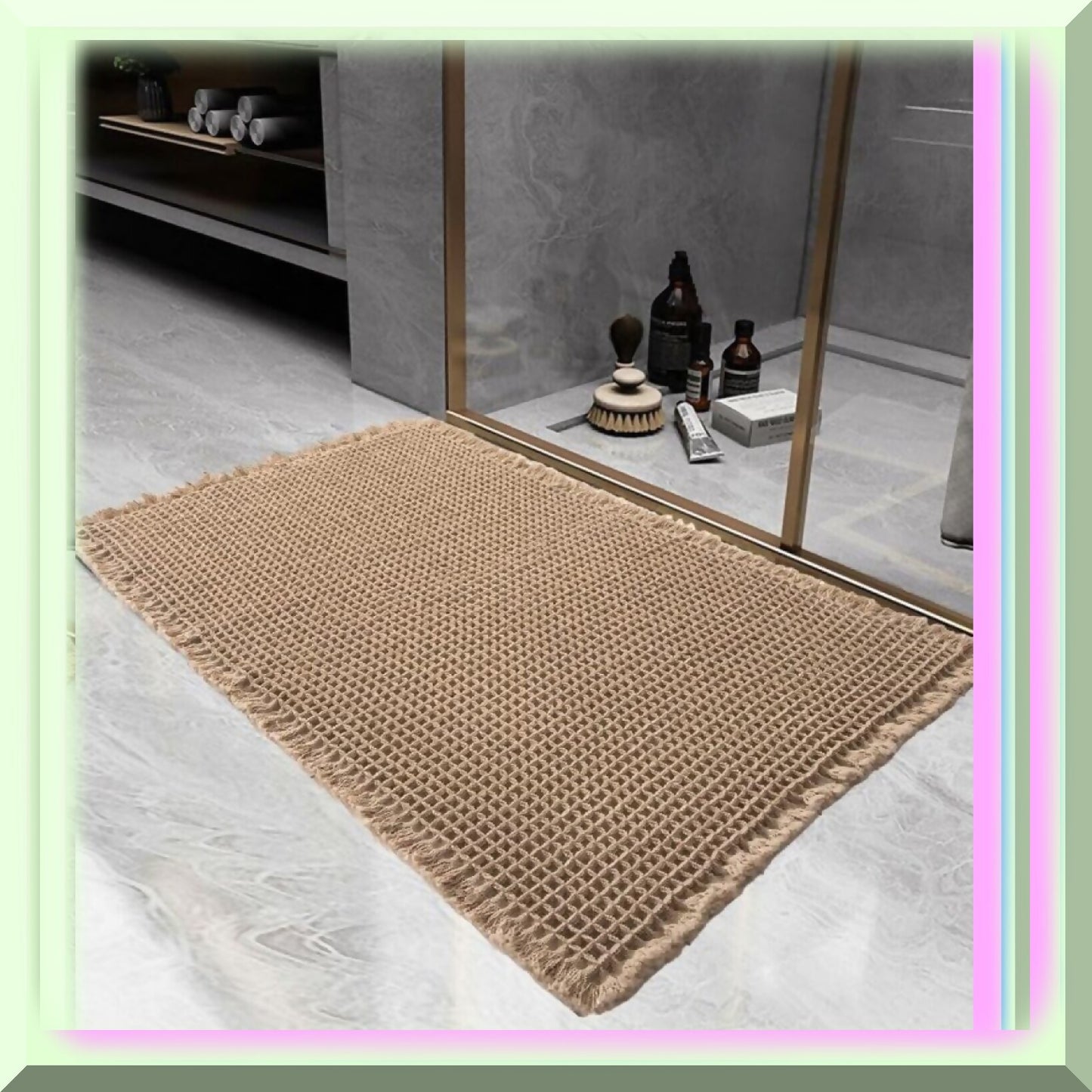 Waffle Bath Mat 18"X30" Brown Microfiber