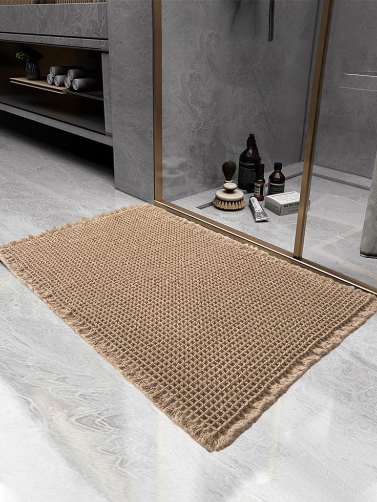Waffle Bath Mat 18"X30" Brown Microfiber