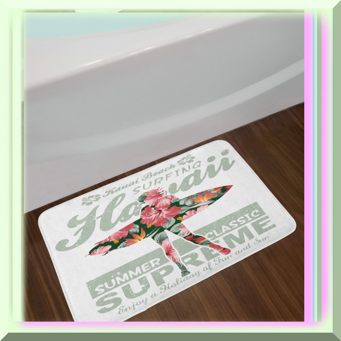 Hawaiian Bath Mat Coral Green 30.2" x 20"