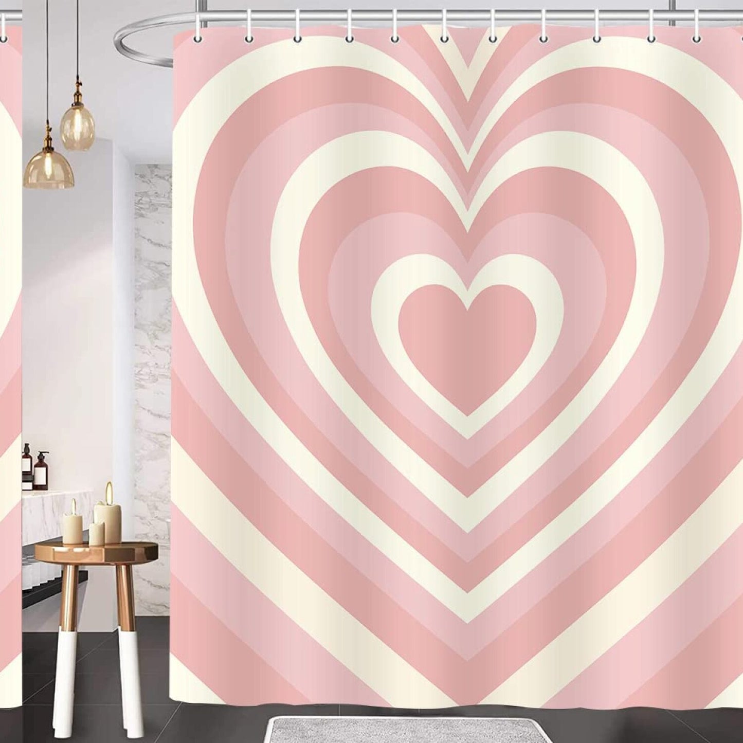 Pink Heart Shower Curtain with 12 Hooks 69x70