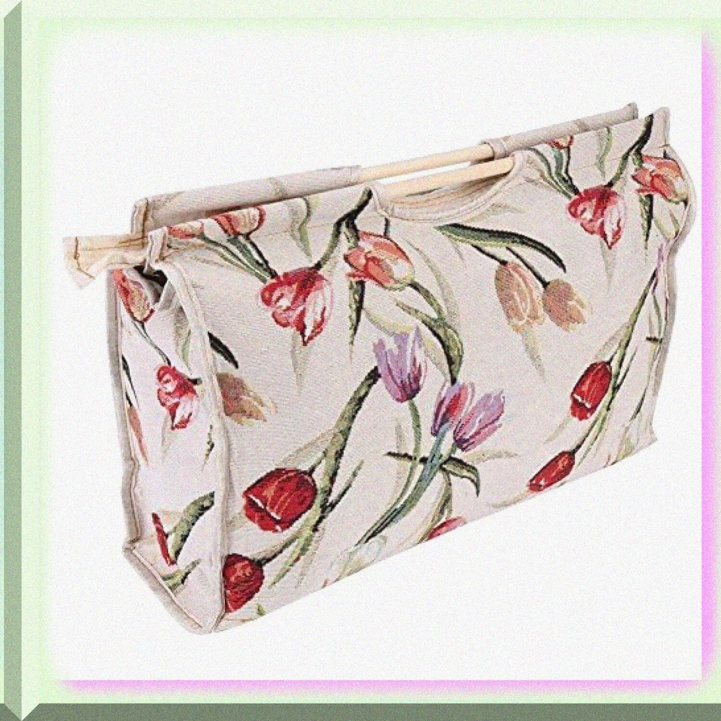 Knitting Tote Bag Red Flower 42x30x11cm