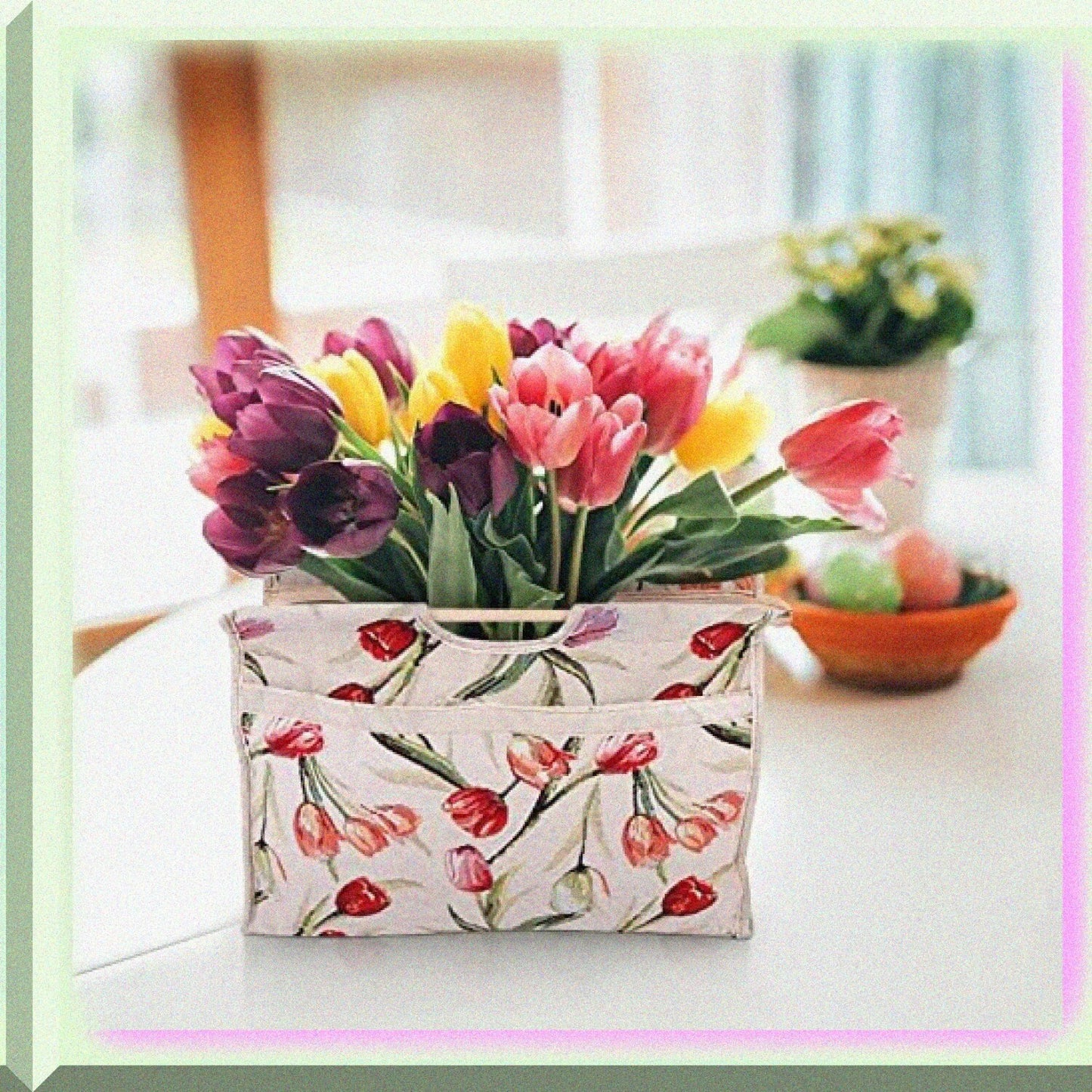 Knitting Tote Bag Red Flower 42x30x11cm
