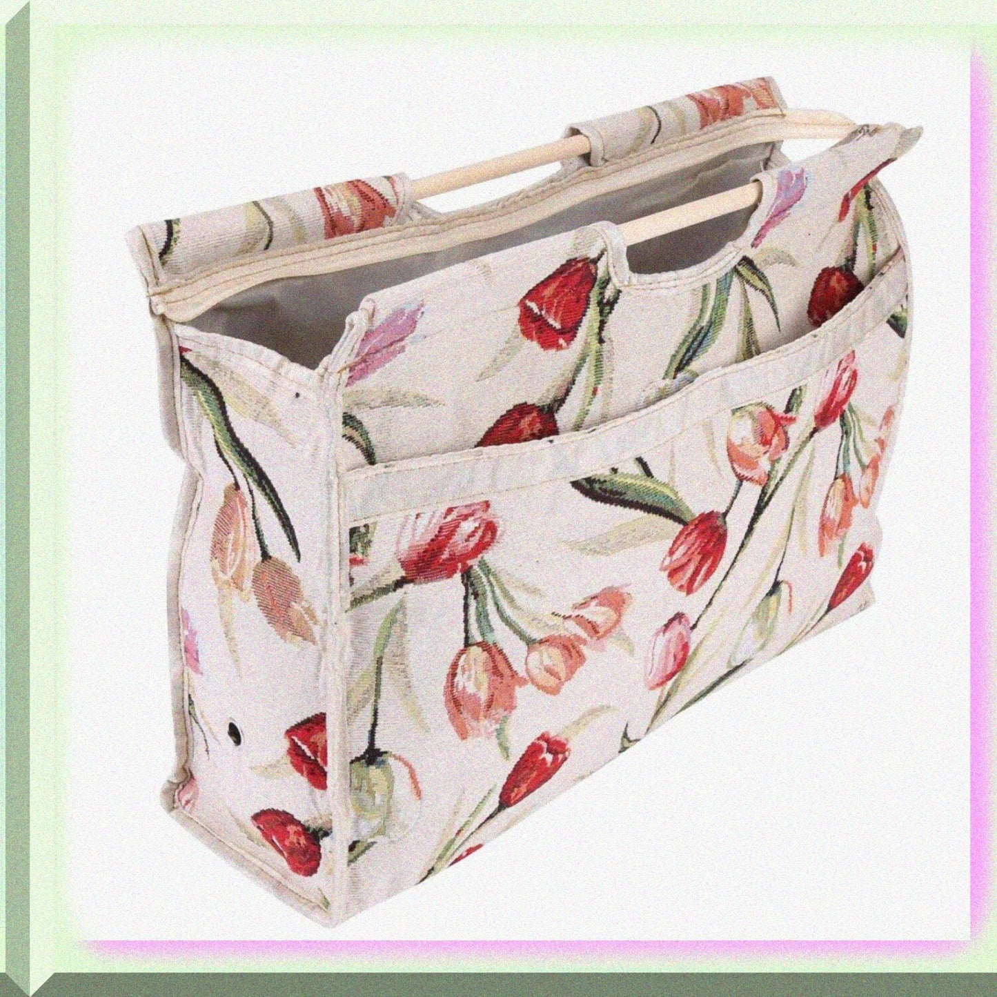 Woven Storage Bag with Handle Red Flower