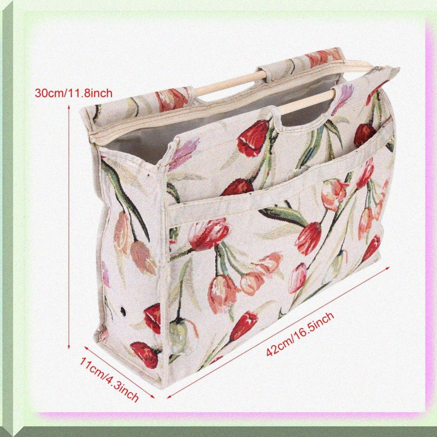 Woven Storage Bag with Handle Red Flower