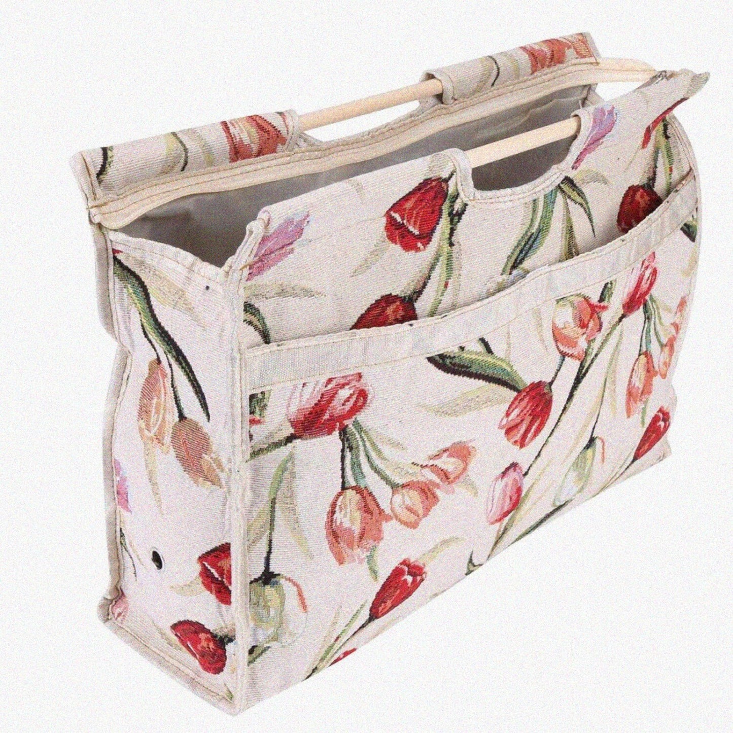 Woven Storage Bag with Handle Red Flower
