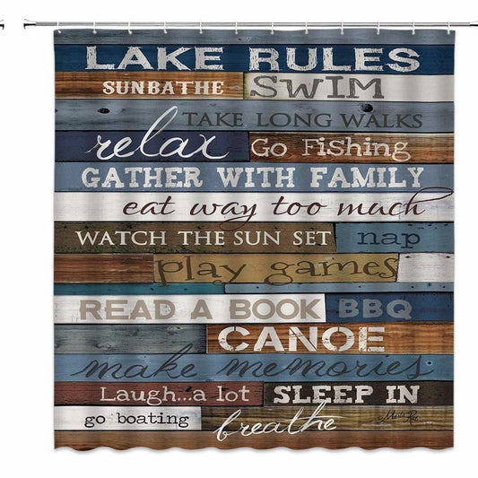 Rustic Lake Rules Shower Curtain 71x71 Inches