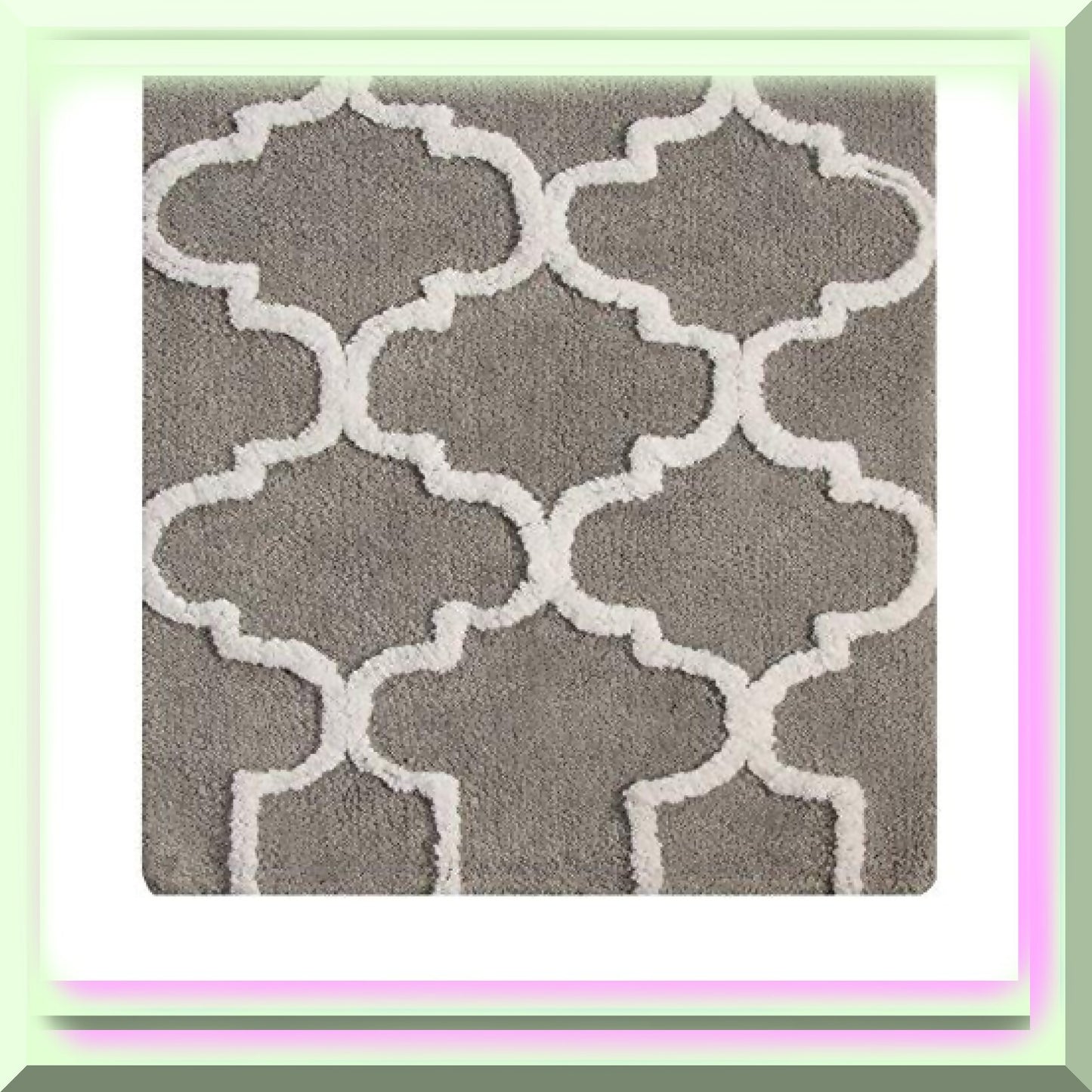 Cotton Bath Rug 36x24 Inch Grey/White Geometric