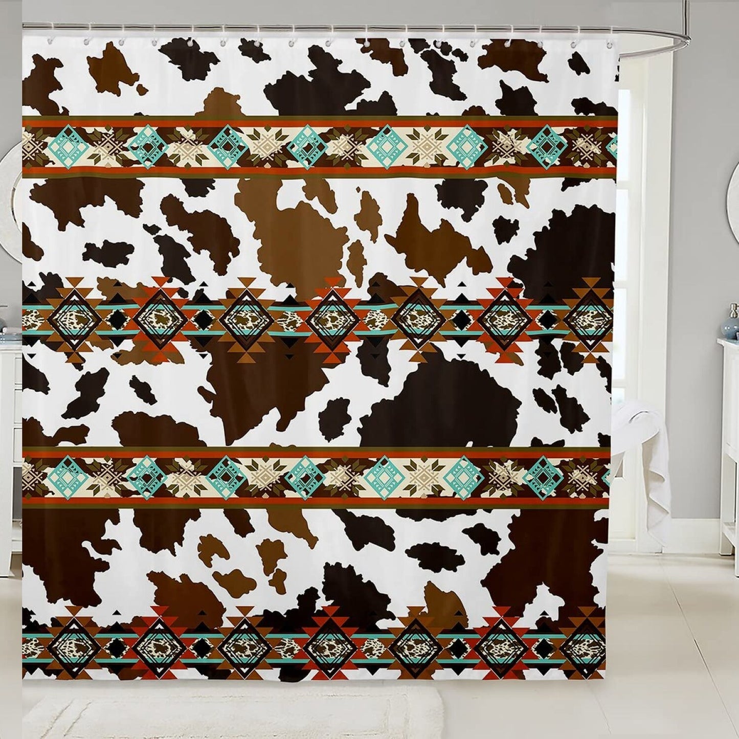 Cowhide Shower Curtain Set 72x78 Brown Highland Cow Print