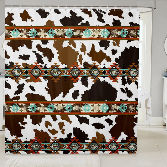 Cowhide Shower Curtain Set 72x78 Brown Highland Cow Print