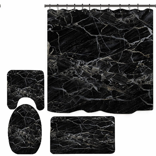 Black Marble Shower Curtain and Bath Rug Set, 4 Pcs