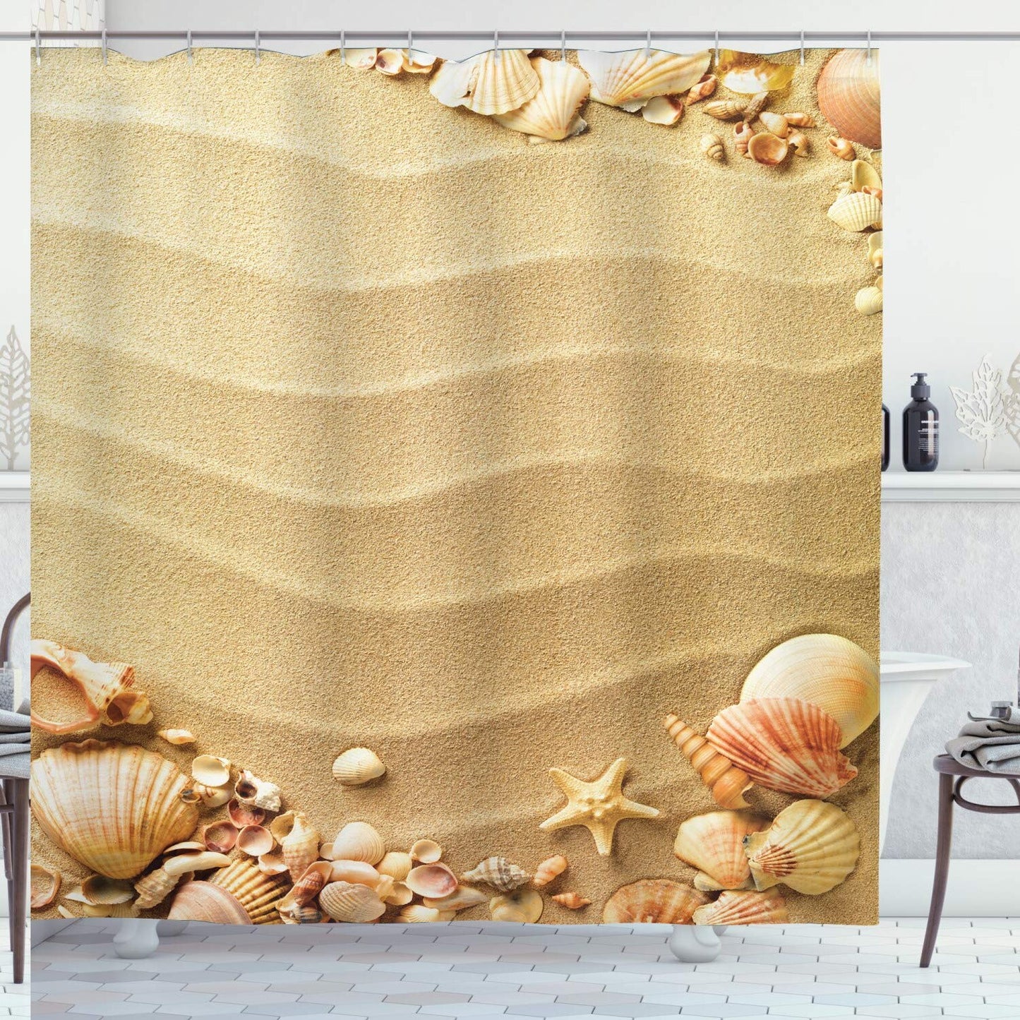 Beach Shower Curtain Nautical Sea Shells 69x70 inches
