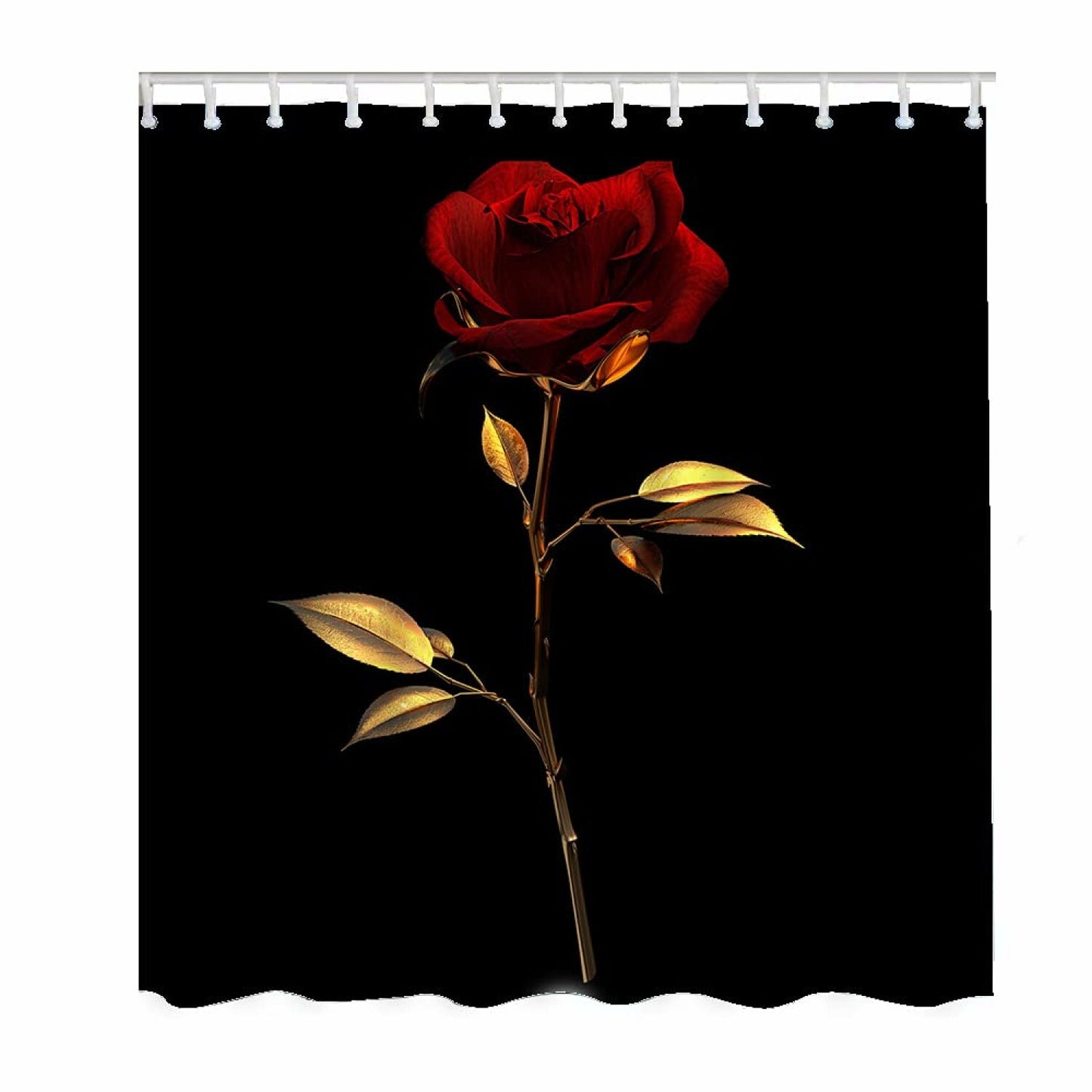 3D Red Rose Shower Curtain 72x72 Inches Black