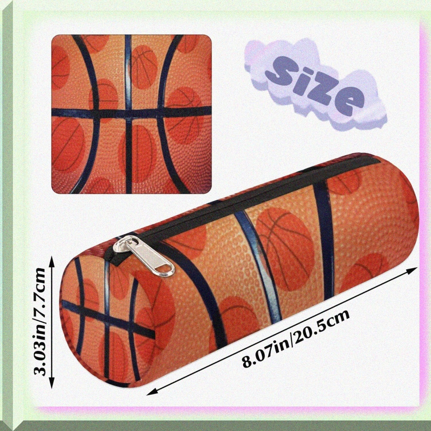 Basketball Texture Pencil Case for School and Travel